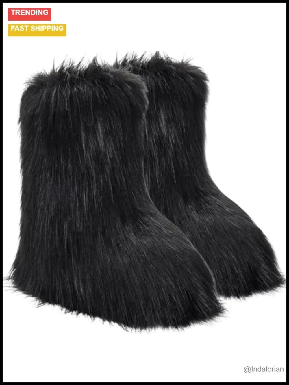 Women's Faux Fur Boots Mid-Calf Flat Snow Boots Warm Fuzzy Fluffy Winter Y2K